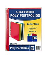 C-Line Two-Pocket Heavyweight Poly Portfolio with 3-Hole Punch, Assorted Colors, Pack of 10 (32930)