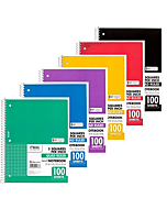 Mead Spiral Quad Ruled Notebook, 1 Subject 5 Squares per inch 100 Sheets, 6 Pack