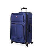 SwissGear Sion Softside Expandable Checked Luggage in a beautiful blue color glides effortlessly on spinner wheels.