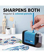 POWERME Electric Pencil Sharpener - Pencil Sharpener Battery Powered for Kids, School, Home, Office, Classroom, Artists – Battery Operated Pencil Sharpener For Colored Pencils, Ideal For No. 2 (Blue)