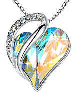 Silver infinity heart pendant necklace with sparkling birthstone crystal