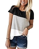 Women's Triple Color Block Stripe T-Shirt, soft, breathable fabric