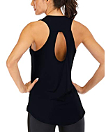 ICTIVE Yoga Tops for Women Loose fit Workout Tank Tops for Women Backless Sleeveless Keyhole Open Back Muscle Tank Running Tank Tops Workout Tops Racerback Gym Summer Tank Tops Black L