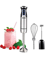 Mueller Ultra-Stick 500 Watt 9-Speed Immersion Multi-Purpose Hand Blender Heavy Duty Copper Motor Brushed 304 Stainless Steel With Whisk, Milk Frother Attachments