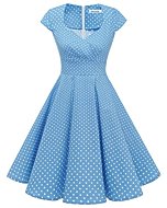 Bbonlinedress Vintage Dress for Women Polka Dot 1950s Wedding Party Summer Retro Cocktail Swing Dresses Blue Small White Dot XL