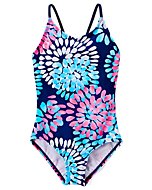 Kanu Surf Girls Beach Sport 1-Piece Swimsuit, Daisy Navy, 12