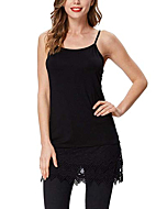 Sexy Women's Basic Spaghetti Tops Long Modal Camisole with Lace Bottom(S,Black)