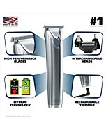 Wahl Stainless Steel Lithium Ion 2.0+ Beard Trimmer for Men - Electric Shaver & Nose Ear Trimmer - Rechargeable All in One Men's Grooming Kit - Model 9864SS