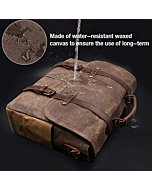 Mens Messenger Bag 15.6 Inch Waterproof Vintage Genuine Leather Waxed Canvas Briefcase Large Satchel Shoulder Bag Rugged Leather Computer Laptop Bag, Brown