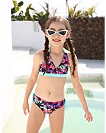 LEINASEN Hawaii Style Coconut Tree Printed Halter Strap Two Piece Bikini Set for Girls