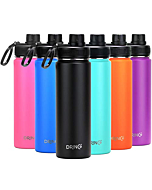 Drinco Stainless Steel Water Bottle Spout Lid Vacuum Insulated Double Wall Water Bottle Wide Mouth (40oz 32oz 22oz 18oz 14oz) Leak Proof Keep Cold Sport Camping Hiking (22 oz, 22oz Black)