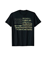 Mens Husband Daddy Protector Hero Shirt Fathers Day Flag Gift Tee T-Shirt