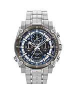 Bulova Men's Precisionist in Stainless Steel with 8-Hand Chronograph Watch, Blue and Yellow Accents, Black Dial Style: 96B175