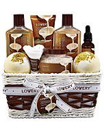 Bath and Body Gift Basket For Women and Men – 9 Piece Set of Vanilla Coconut Home Spa Set, Includes Fragrant Lotions, Extra Large Bath Bombs, Coconut Oil, Luxurious Bath Towel & More