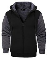 GEEK LIGHTING Hoodies for Men Heavyweight Fleece Sweatshirt - Full Zip Up Thick Sherpa Lined, Black/Gray XXL