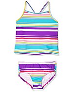 Spotted Zebra Girls' Tankini Rashguard Swimsuit Sets, Purple Multi Stripe, Small