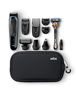 Braun Hair Clippers for Men, 9-in-1 Beard, Ear & Nose Trimmer, Body Grooming Kit, Cordless & Rechargeable with Gillette ProGlide Razor, Black/Blue, 9 Piece Set