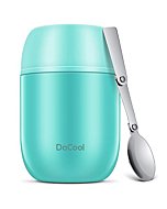 DaCool Insulated Lunch Container Hot Food Jar 16 oz Stainless Steel Vacuum Bento Lunch Box for Kids Adult with Spoon Leak Proof Hot Cold Food for School Office Picnic Travel Outdoors - Cyan Blue