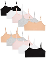 Rene Rofe Girls' Joelle Training Bra – 10 Pack Stretch Cotton Cami Bralette (7-14), Size X-Large/(14), Asst #1