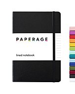 PAPERAGE Lined Journal Notebook, (Black), 160 Pages, Medium 5.7 inches x 8 inches - 100 gsm Thick Paper, Hardcover