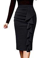 VFSHOW Women Elegant Ruched Ruffle Slit Work Business Party Pencil Skirt 2511 BLK M