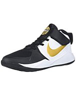 Nike Unisex-Kid's Team Hustle D 9 Pre School Basketball Shoe, Black/Metallic Gold-White, 11.5C Regular US Little Kid