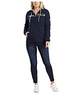 Nautica Women's Go-to Signature Cotton Full-Zip Logo Hoodie, Navy, Small