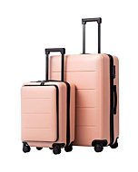 COOLIFE Luggage Suitcase Piece Set Carry On ABS+PC Spinner Trolley with pocket Compartmnet Weekend Bag (Sakura pink, 2-piece Set)