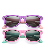 Kids Polarized Sunglasses TPEE Rubber Flexible Shades for Girls Boys Age 3-9 (Rosepink/Grey+Purple/Grey)