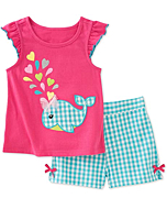 Toddler Girls Summer Clothes Outfit,Whale Top and Shorts Clothing Set Raspberry 3t