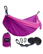 Kootek Camping Hammock Double & Single Portable Hammocks with 2 Tree Straps, Lightweight Nylon Parachute Hammocks for Backpacking, Travel, Beach, Backyard, Patio, Hiking (Violet & Pink, Large)