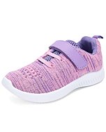 nerteo Girls Running Shoes, Casual Comfort Walking Sneakers for Kids, Strap Tennis Shoes Purple/Pink 13 M US Little Kid