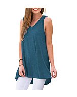 AWULIFFAN Women's Summer Sleeveless V-Neck T-Shirt Short Sleeve Sleepwear Tunic Tops Blouse Shirts (Variegated Blue,Small)