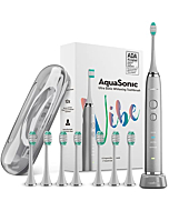 AquaSonic Vibe Series Ultra Whitening Toothbrush – ADA Accepted Electric Toothbrush - 8 Brush Heads & Travel Case - Ultra Sonic Motor & Wireless Charging - 4 Modes w Smart Timer – Charcoal Metallic