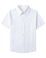 SANGTREE Boy's Short Sleeve Button Down Shirts Summer Dress Shirts for Boy White, 7-8 Years = Tag 140