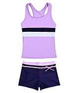 JerrisApparel Little Girls' Summer Two Piece Boyshort Tankini Kids Swimsuit (14-15/Tag Size 5XL, Purple)