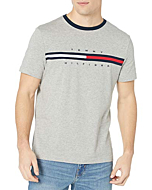 Tommy Hilfiger Men's Short Sleeve Signature Stripe Graphic T-Shirt, Grey Heather, Small