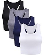 Boao 4 Pieces Basic Crop Tank Tops Sleeveless Racerback Crop Top for Women(Black, White, Dark Grey, Navy Blue,Medium)