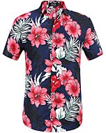 SSLR Mens Hawaiian Shirt Casual Button Down Shirts Short Sleeve Hawaiian Shirts for Men (Small, Navy(285))