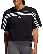 adidas Women's Must Haves Ringer 3-Stipes T-Shirt (Small, Black/White)