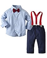 Toddler Dress Suit Baby Boys Clothes Sets Bowtie Shirts + Suspenders Pants 3pcs Gentleman Outfits Suits 6Month - 6Years (Blue003, 3T)