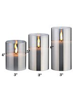 Eywamage Glass Flameless Candles with Remote Battery Operated Flickering LED Pillar Candles Real Wax Wick 3 Pack D 3" H 4" 5" 6" Grey