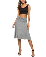 EXCHIC Women's Stretchy Ruched Waist Shirring Flared Yoga Skirt (S, Light Grey)