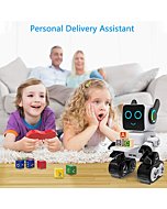 Robots for Kids, Remote Control Robot Toy Intelligent Interactive Robot LED Light Speaks Dance Moves Built-in Coin Bank Programmable Rechargeable RC Robot Kit (White)