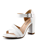 Sandalup Women's Chunky Block High Heel Sandals with Open Toe Ankle Strap for Dress Wedding Party White 10