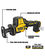 DEWALT ATOMIC 20V MAX* Reciprocating Saw, One-Handed, Cordless, Tool Only (DCS369B)