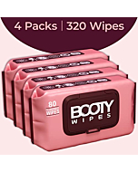 BOOTY WIPES for Women - 320 Flushable Wipes for Adults, Feminine Wet Wipes (320 Wipes Total - 4 Flip-Top Packs of 80) pH Balanced, Infused with Vitamin-E & Aloe