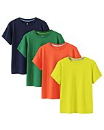 LAPASA Kids T-Shirts Pure Cotton 4-Pack, Short Sleeve White Tees Boy & Girl, 100% Non-Allergenic Cotton Crew Neck Unisex K01,Orange+Yellow+Green+Navy,13Y