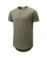 KLIEGOU Mens 100% Cotton Hipster Hip Hop Longline Crewneck T-Shirt (X-Large, 66 Army Green)