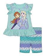 Disney Frozen Elsa Princess Anna Little Girls Graphic T-Shirt and Shorts Outfit Set Tie Dye White Stripe 7-8